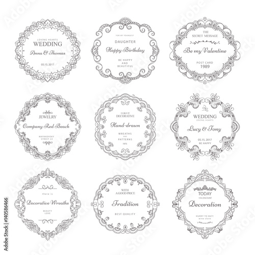 Collection of hand drawn wreaths. Cute template design elements. Vector illustration.