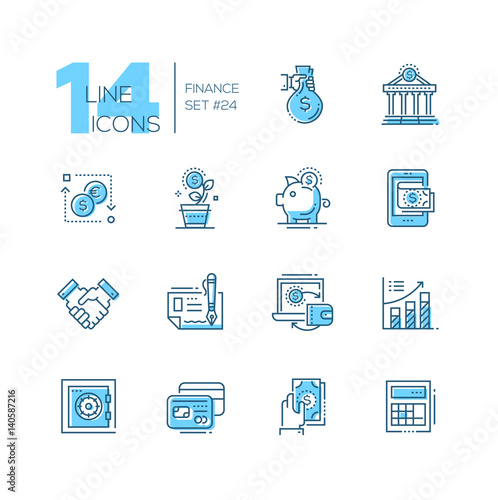 Finance - coloured modern single line icons set