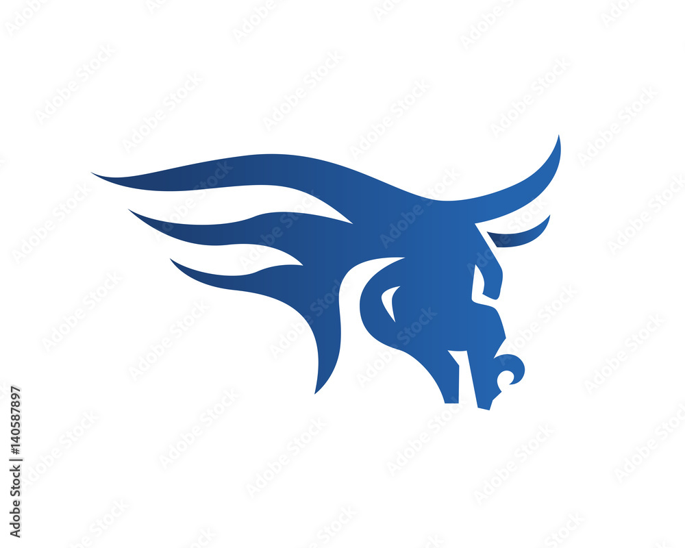 Modern Flaming Blue Bull Head Logo Modern Flaming Blue Bull Head Logo