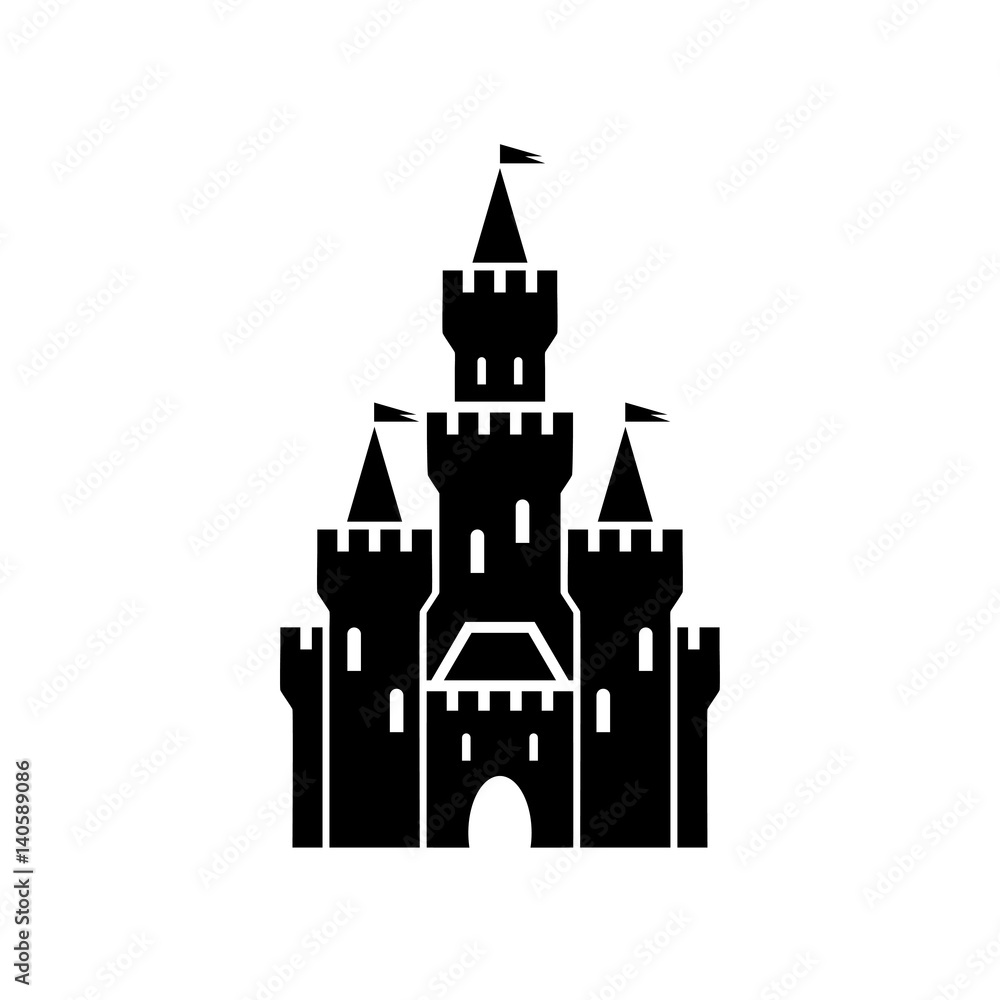 castle symbol icon with flags on white background