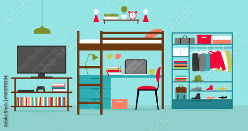 Fototapeta Naklejka Na Ścianę i Meble -  Vector interior of a teenager