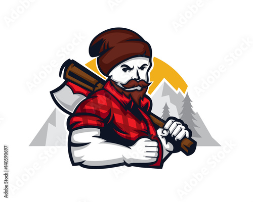 Modern Occupation People Cartoon Logo - Lumberjack