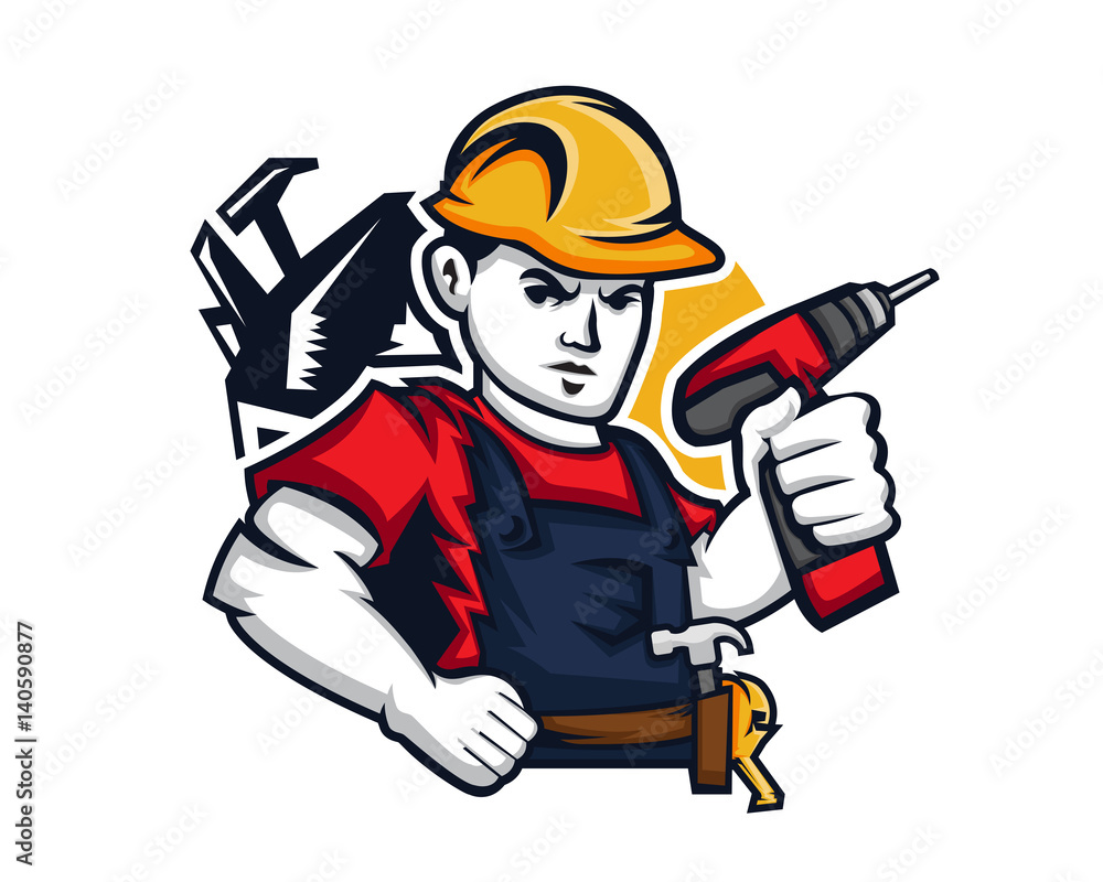 Modern Occupation People Cartoon Logo - Handyman Modern Occupation People Cartoon Logo - Handyman