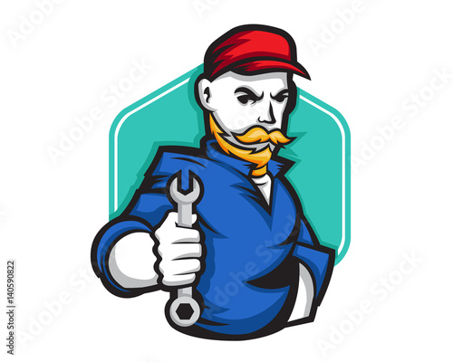 Modern Occupation People Cartoon Logo - Mechanic