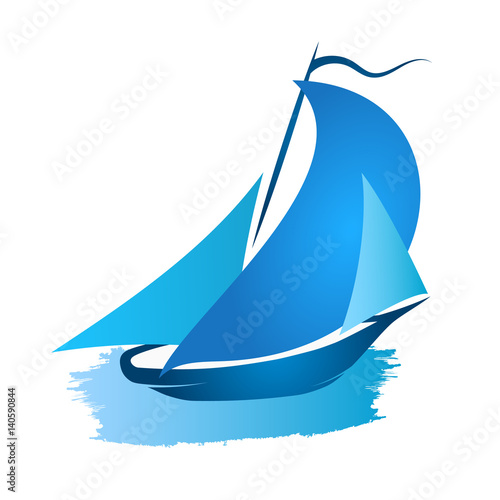 Blue ship with sails