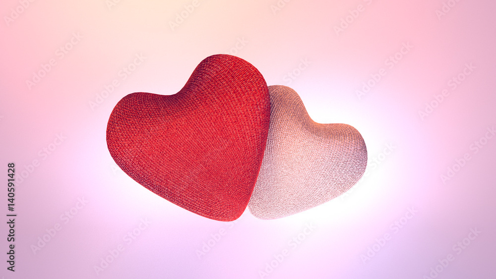 3d rendering picture of two linen fabric heart shape objects. Happy Valentine's Day, Japanese March 14th White Day, Mother's Day, wedding anniversary greeting card. 3d rendering picture of two linen fabric heart shape objects. Happy Valentine's Day, Japanese March 14th White Day, Mother's Day, wedding anniversary greeting card.