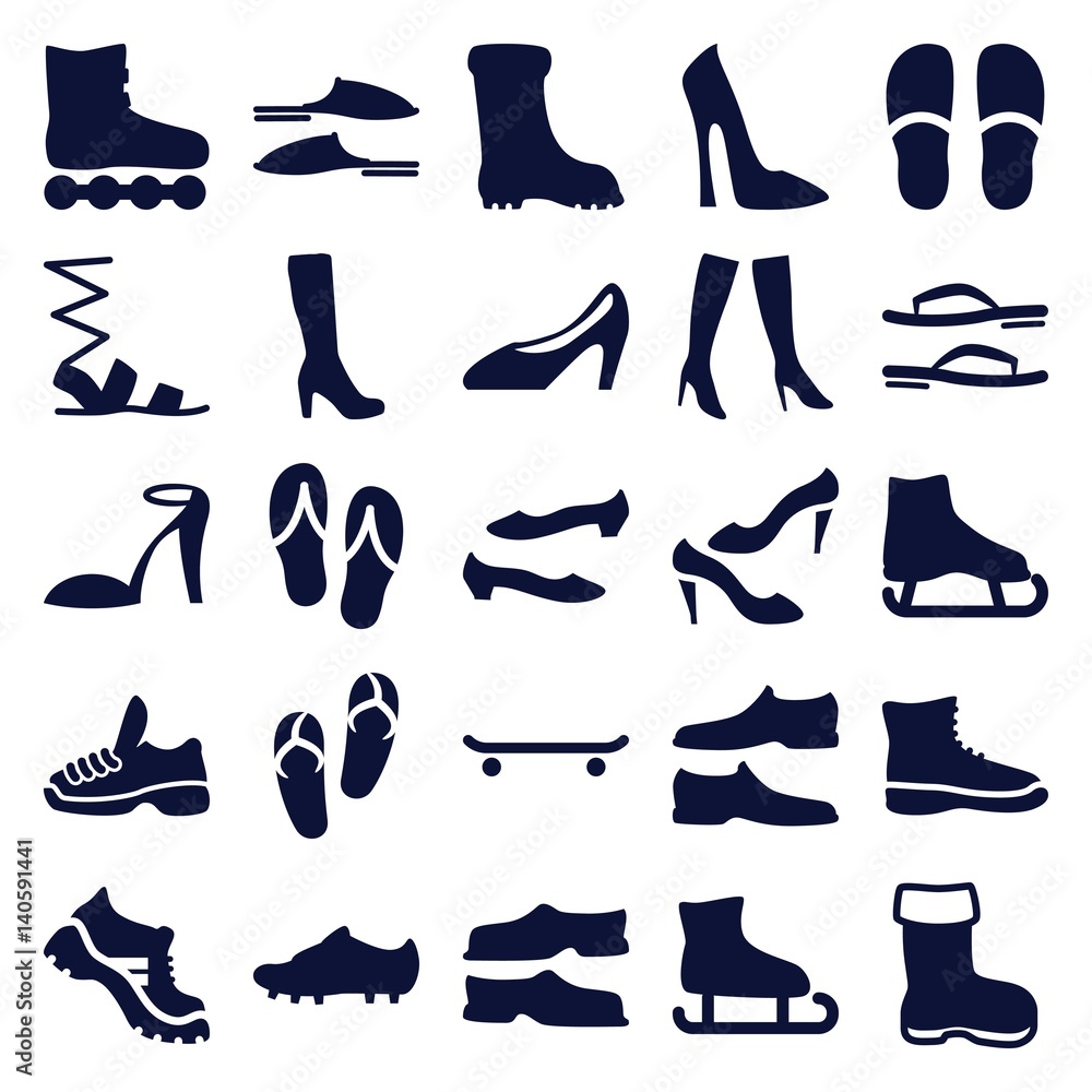 Set of 25 footwear filled icons