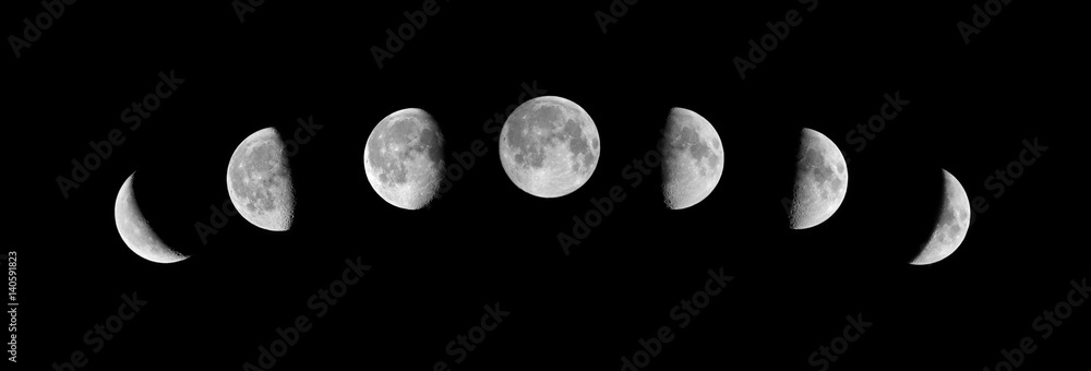 Obraz premium Fazy księżyca na czarnym tle