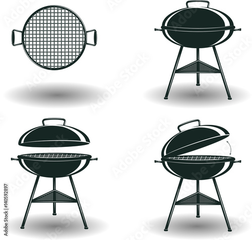 Set of Monochrome BBQ grill signs