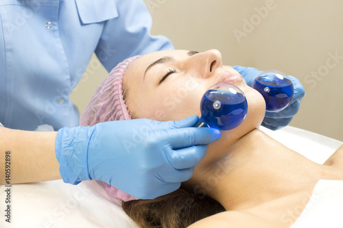 Process cosmetic mask of massage and facials in beauty salon 