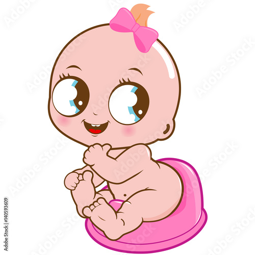Baby girl using the potty. Vector illustration
