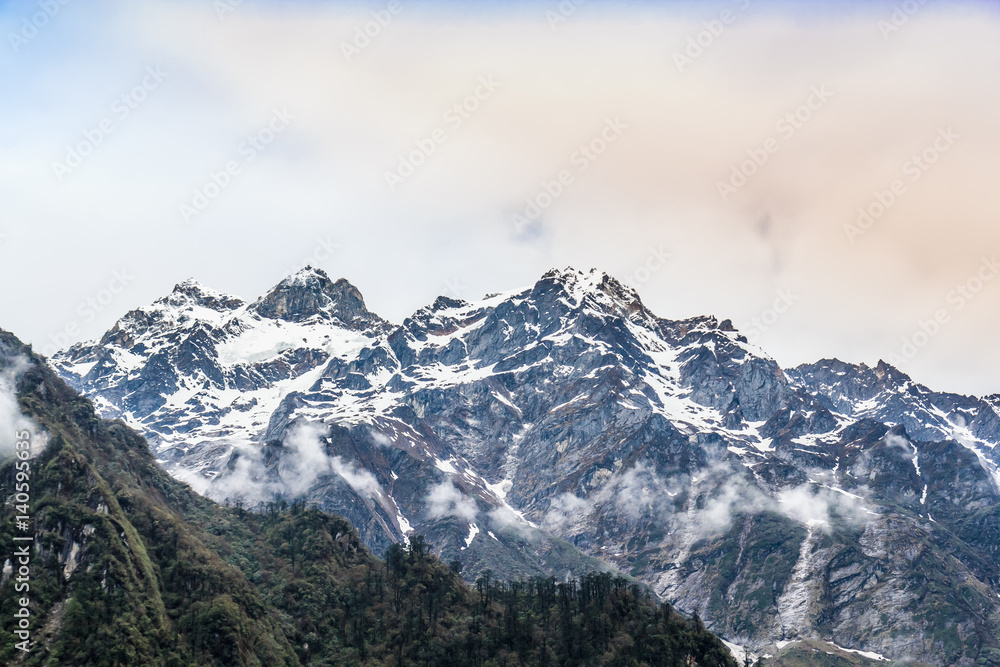 Snow mountain with fog , Lachen North Sikkim India