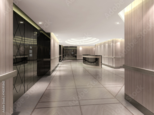 3d illustration of hotel corridor