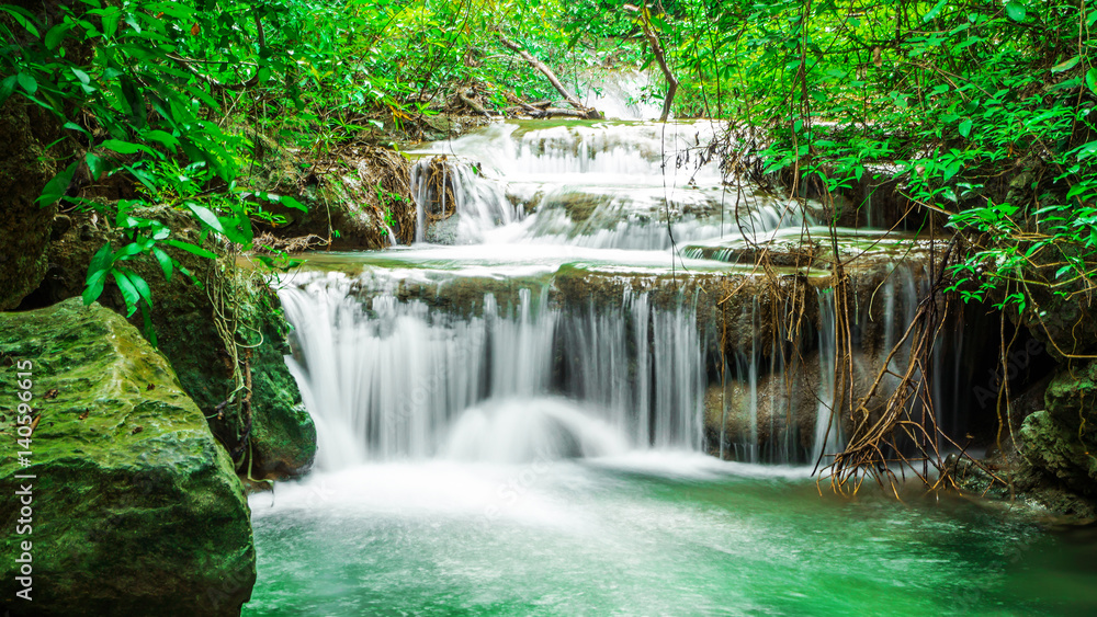 Landscape photo, Waterfall in autumn forest at Erawan waterfall National Park, Thailand Landscape photo, Waterfall in autumn forest at Erawan waterfall National Park, Thailand