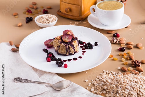 Healthy breakfast - oatmeal porridge, still life