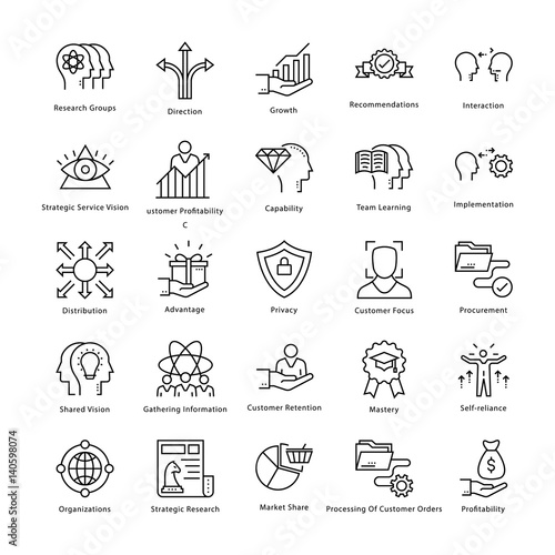 Business Management and Growth Vector Line Icons 31