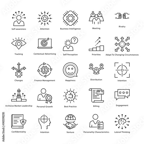 Business Management and Growth Vector Line Icons 36