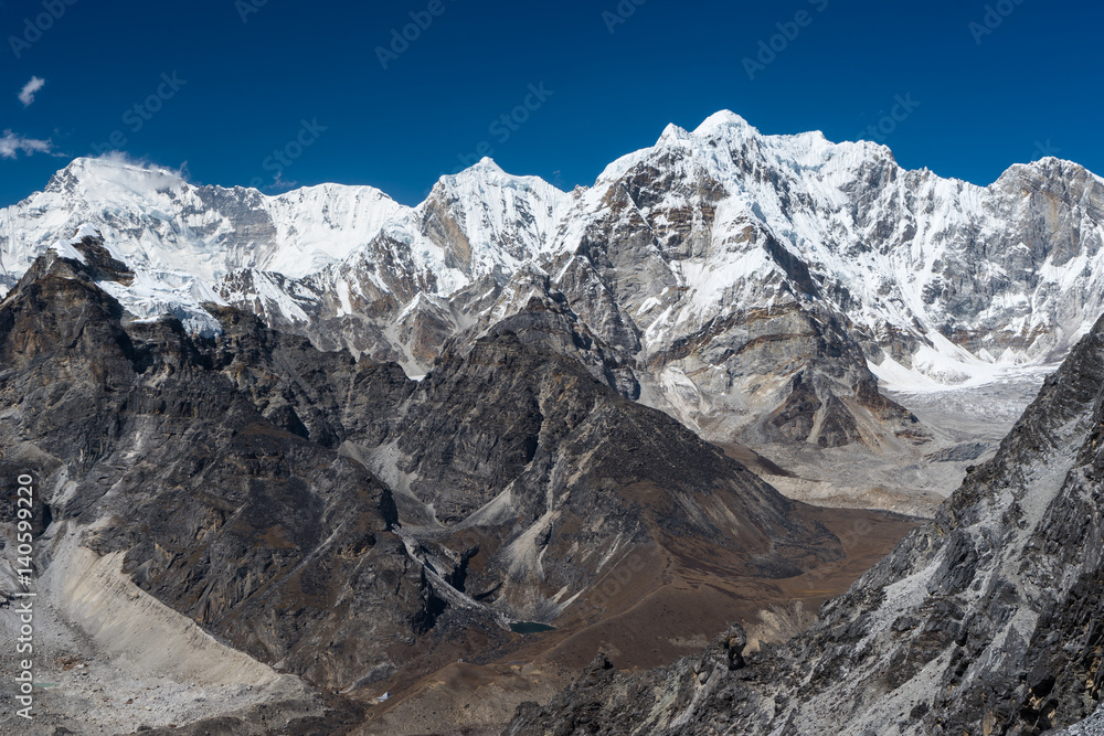 Himalaya mountain range view from top of Kongma la pass, Everest region, Nepal