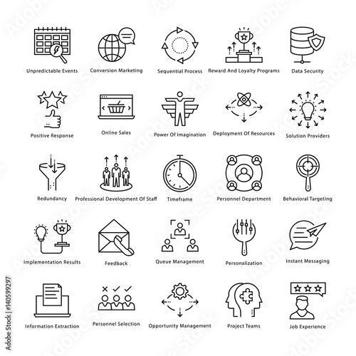 Business Management and Growth Vector Line Icons 50