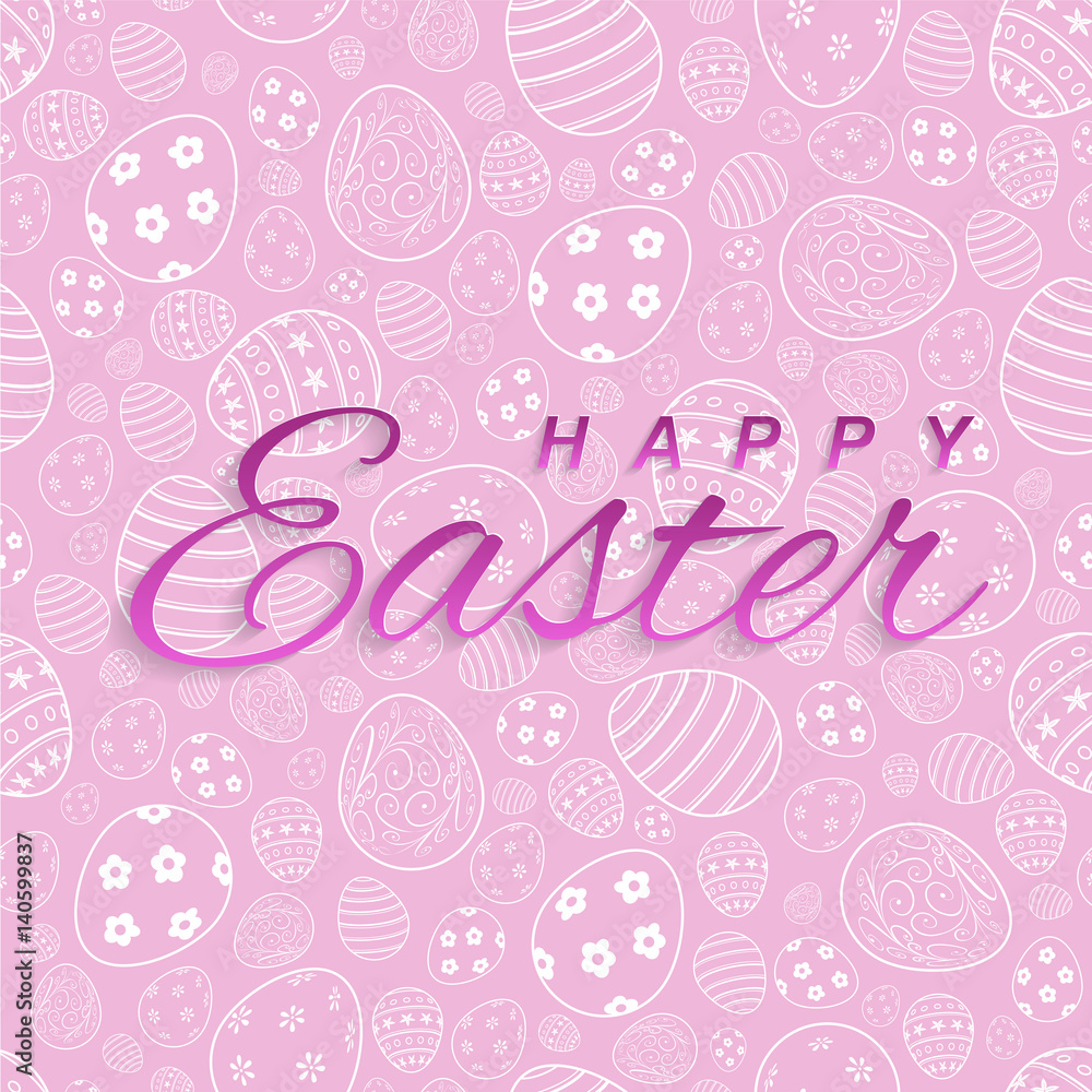 Happy Easter text on pink easter background for greeting card. Vector template. Happy Easter text on pink easter background for greeting card. Vector template.