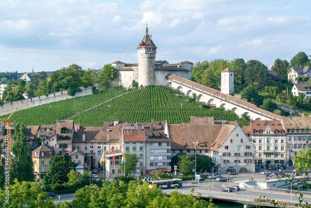 The beautiful medieval town of Schaffhausen with Munot fortless