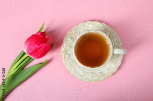 tulip and a cup with tea