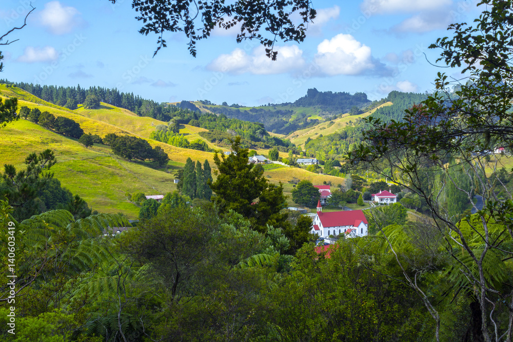View fom Uphill to Puhoi Village Auckland New Zealand