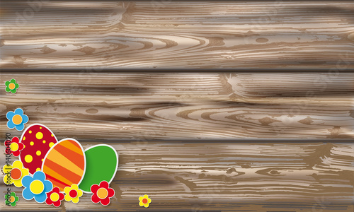 Easter Eggs Flowers Worn Wood