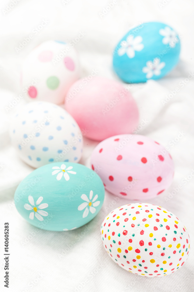 Pastel and colorful easter eggs with copyspace. Happy Easter!.