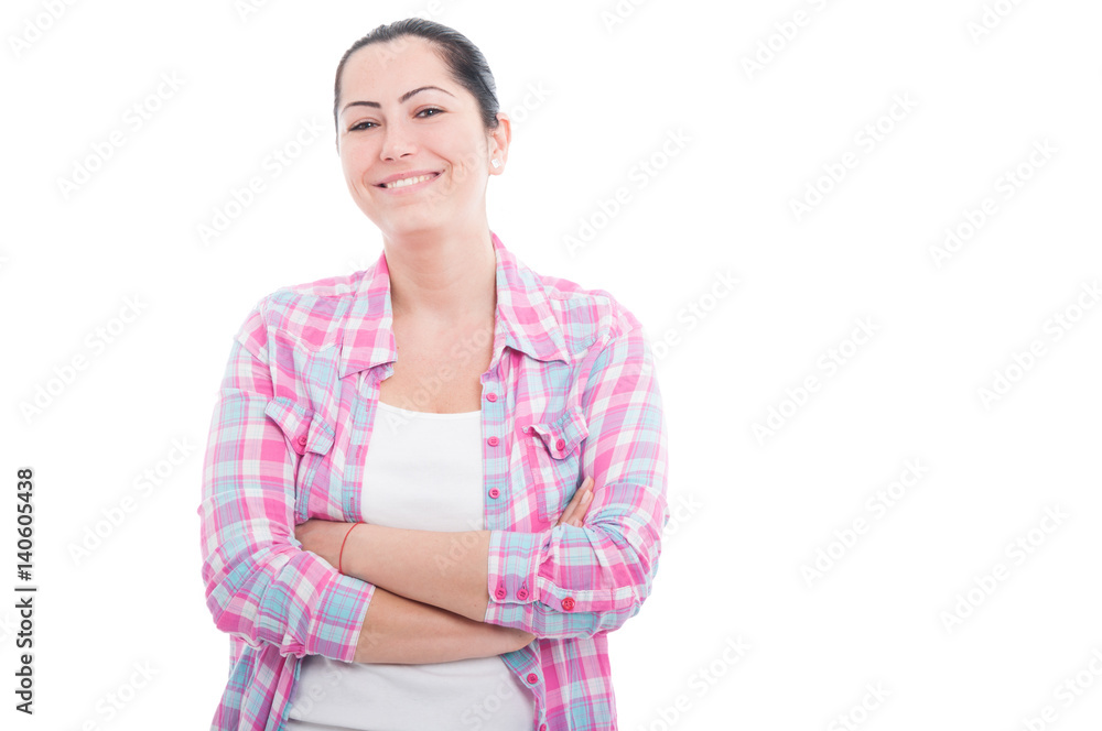 Smiling pretty woman posing with arms crossed Smiling pretty woman posing with arms crossed