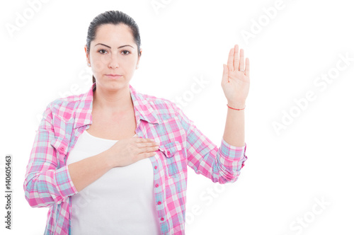 Принти на полотні Serious woman giving a gesture of swear
