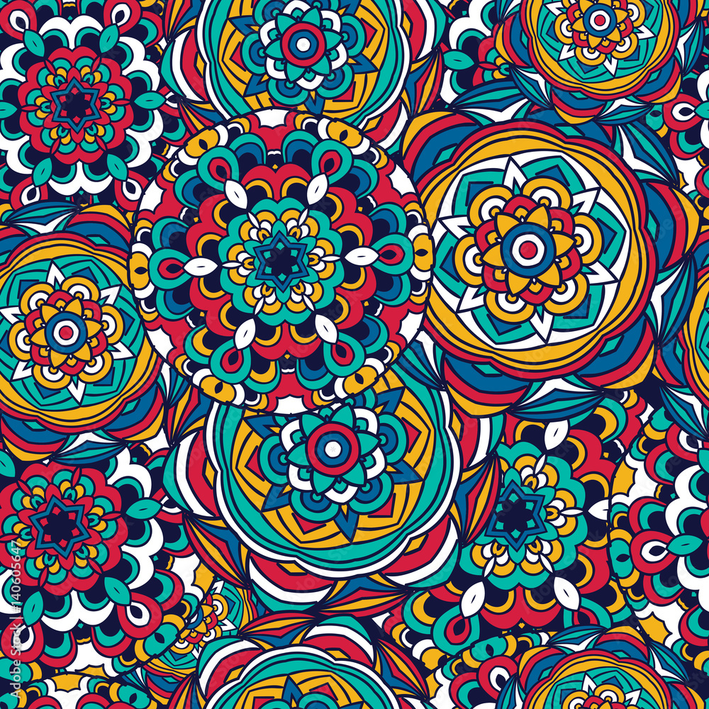 Seamless pattern. Tribal texture with a mandala element.
Seamless pattern. Tribal texture with a mandala element.