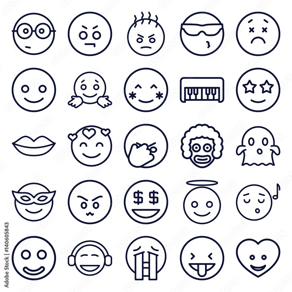 Set of 25 smile outline icons Set of 25 smile outline icons