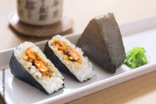 Onigiri, rice ball wrapped with seaweed, Japanese food