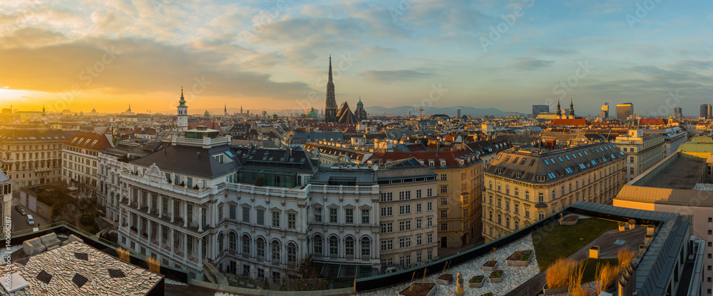 Vienna skyline panorama at sunset - obrazy, fototapety, plakaty 
