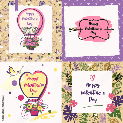 Set of temlplate vector invitation for party happy valentine day. Balloon with text photo