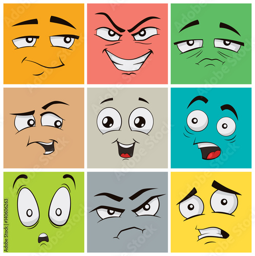 Collection of funny cartoon facial expressions, emoticons
