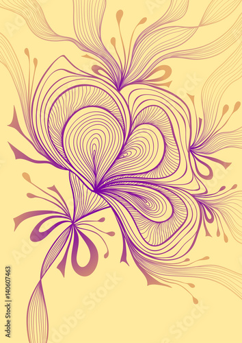 Beautiful abstract background with lace flower bows lilac on beige