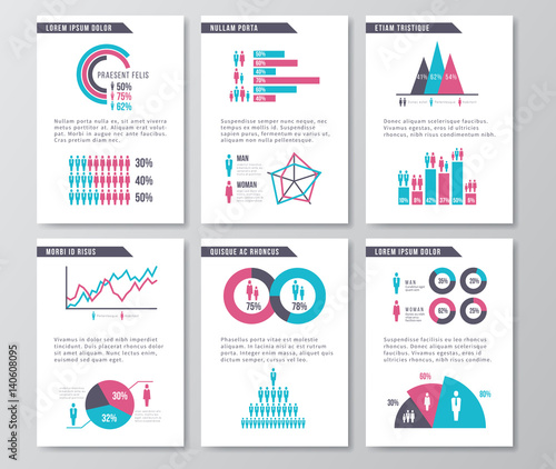 Vector business infographic brochure pages with demographics icons, charts and elements
