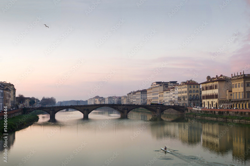 Tramonto al Ponte alla Carraia, Firenze, Toscana, Italia