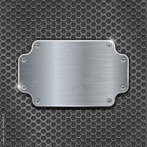 Metal decorative plate on iron perforated background