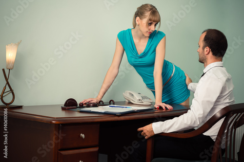 Billede på lærred charming woman in blue dress seduction boss