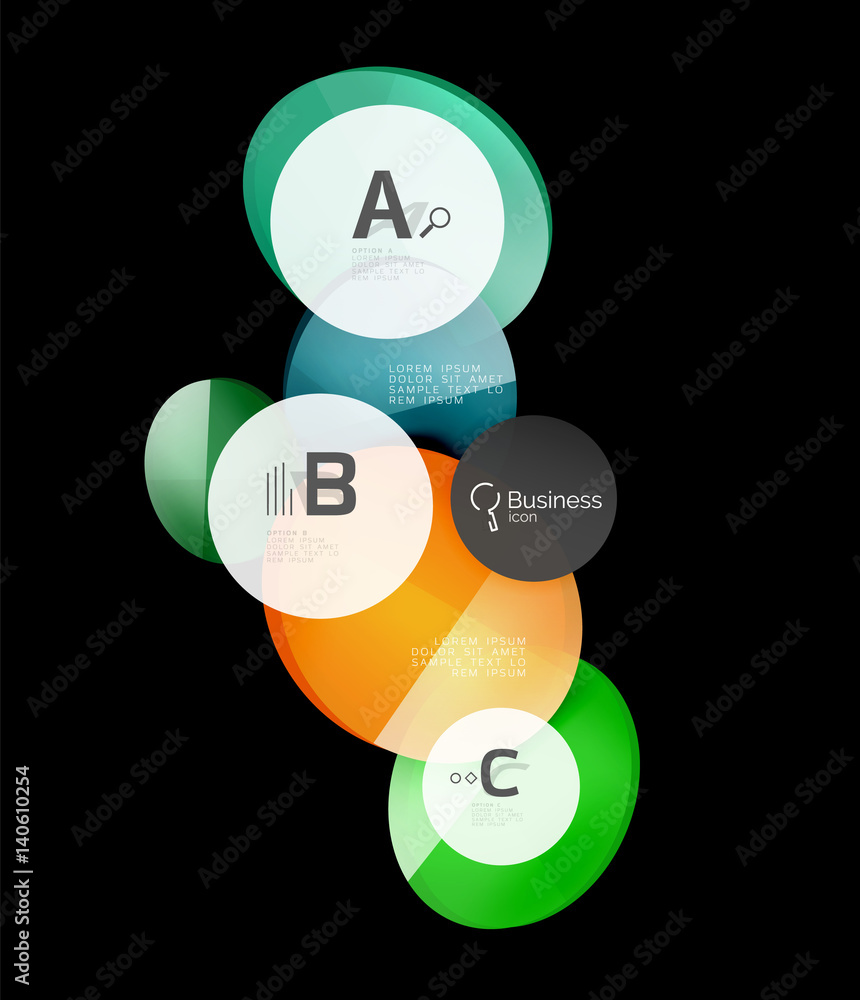 Glass color circles - infographic elements on black Glass color circles - infographic elements on black