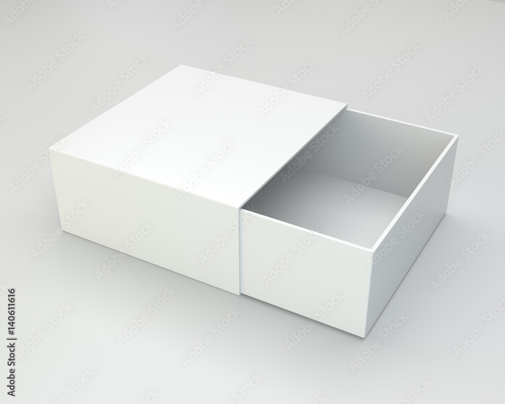 Blank open box on gray background. 3d rendering