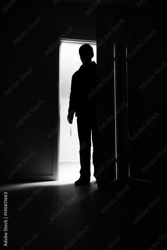 Fototapeta premium Full-length of burglar entering into house