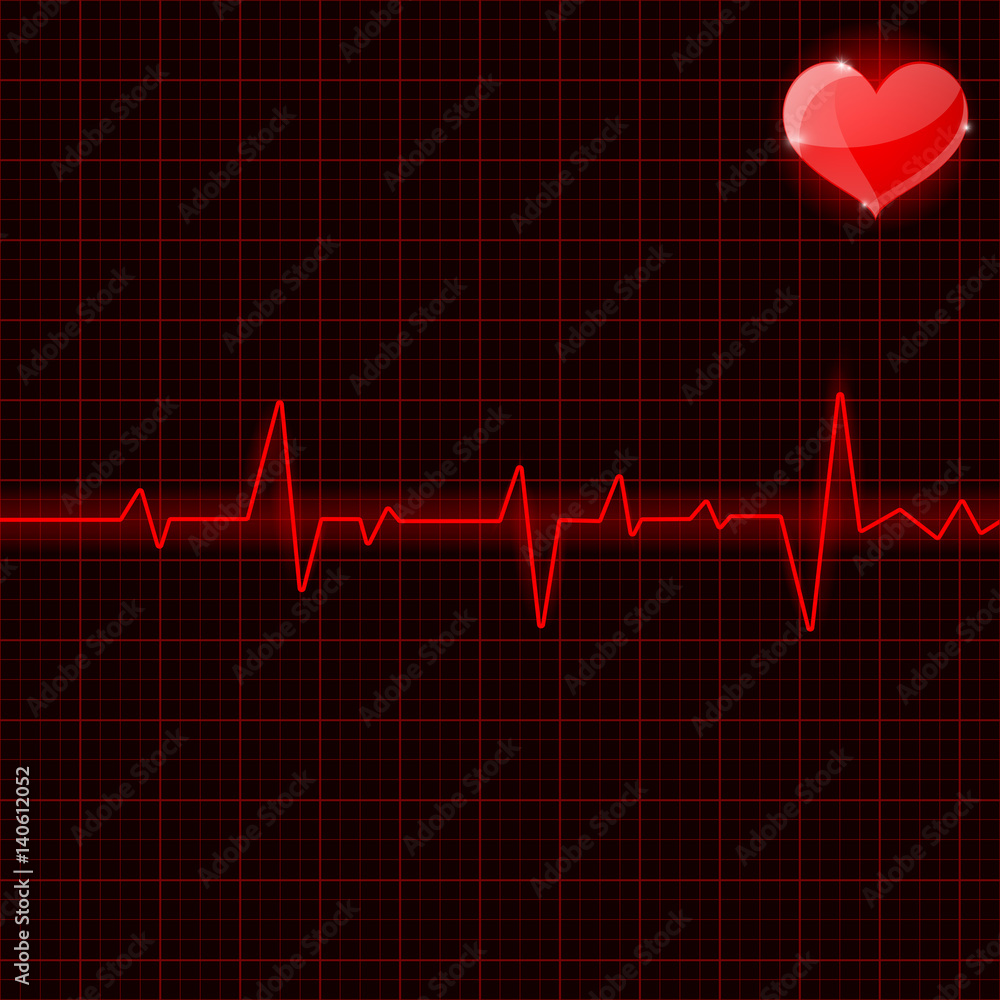 Electrocardiogram. Red waves with heart symbol Electrocardiogram. Red waves with heart symbol