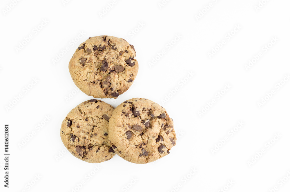 Home Baked Chocolate Chip Cookies On White Background Closeup Home Baked Chocolate Chip Cookies On White Background Closeup