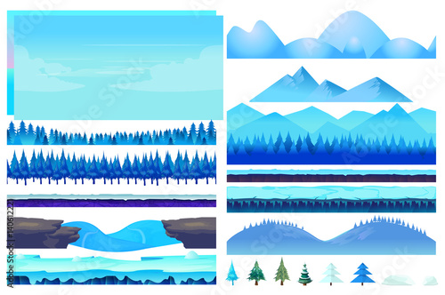 Cartoon vector winter game Nature Elements set