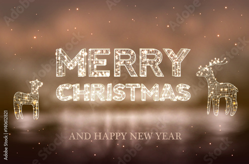 Beautiful Christmas bokeh background with lighten reindeer