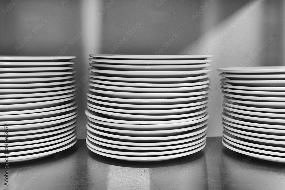 Obraz premium Kitchen Plate Piles BW
